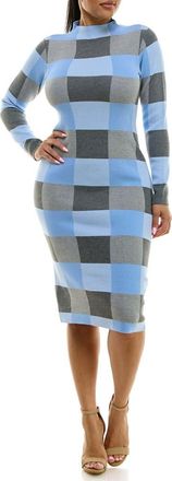 Nina Leonard Jacquard Long Sleeve Sweater Dress in Charcoal/Light Blue at Nordstrom Rack, Size Medium