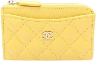 Chanel Pre-owned Wallets, female, Yellow, Size: ONE SIZE Pre-owned Matelasse Caviar Skin Coin Case