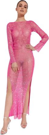 Santa Brands Roze Maxi Mesh Jurk Kristalversiering - Dames - Feestkleedjes - Roze - ONE Size - Kleedjes