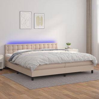 vidaXL Cama Box Spring Colch&oacute;n Led Cuero Sint&eacute;tico Capuchino 200x200cm Vidaxl