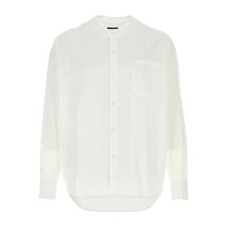 Giorgio Armani Casual Shirts, male, White, Size: S Pocket Collarless Shirt