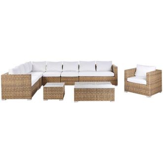 Beliani Set da giardino 8 posti in rattan color marrone chiaro lato destro xxl