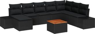 vidaXL Garden Sofa Set with Cushion 9 pcs Black Poly rattan Vidaxl