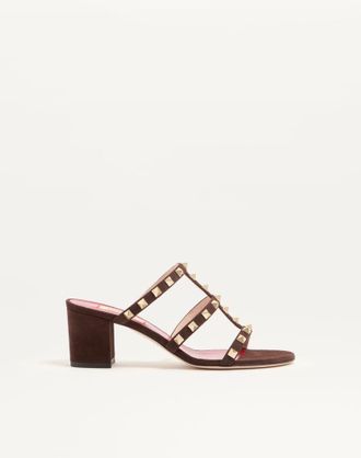 Valentino Garavani Sandalo Slide Rockstud In Camoscio 60mm Donna EBANO 35.5