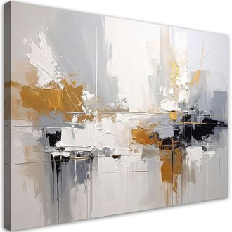 Feeby Cuadro En Lienzo Abstracci&oacute;n Minimalista En Tonos Grises Claros 120x80