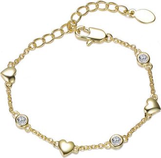 Rachel Glauber 14K Gold Plated with Bezel Set Clear Cubic Zirconia Heart Charm Bracelet