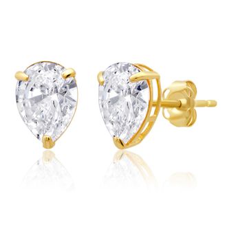 MAX + STONE 14k Yellow or White Gold Teardrop 8mm Gemstone Pear Shape Stud Earrings