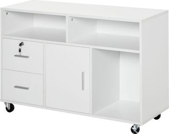 HOMCOM Mobile Porta Stampante Multiuso Cassetti con Serratura Bianco - Homcom
