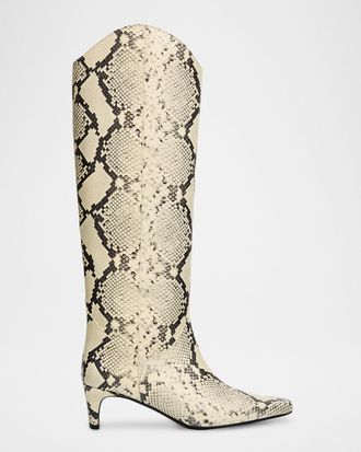 Staud Western Wally Snake-Embossed Leather Knee-High Boots