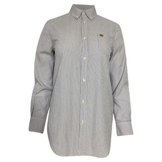 Dsquared2 Logo Patch Striped Long Sleeve Shirt in Blue and White Cotton