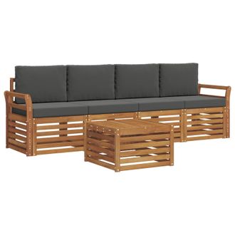 vidaXL Conjunto De Sof&aacute;s De Exterior 5 Pcs Natural Y Antracita Vidaxl
