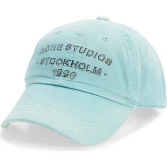 Acne Studios Cuddy Logo Stamp Sunkissed Cotton Twill Baseball Cap in Mint Green at Nordstrom