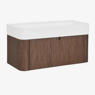 Sklum Conjunto De Mueble De Ba&ntilde;o Suspendido 80x40 Cm En Madera Con Lavabo Integrado Saioa Sklum