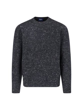 Drumohr Gray Ribbed Crewneck Wool-Cashmere Sweater