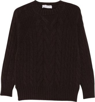 D.exterior Trui met kabelsteek en ronde hals - Dames - Ronde hals truien - Bruin - L - Wol - Truien & Vesten