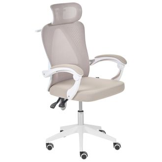 Beliani Silla De Oficina Moderna Con Base Giratoria Altura Ajustable Reposabrazos Reposacabezas De Malla Beige Seranev