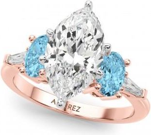 Allurez Marquise Lab Grown Diamond & Oval Blue Topaz Engagement Ring 14K Rose Gold (4.18ct)