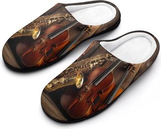 Generic Guitar Violin Saxophone Musical Instruments Mens Slippers Comfortable And Non-slip Cotton Slipper Shoe for House