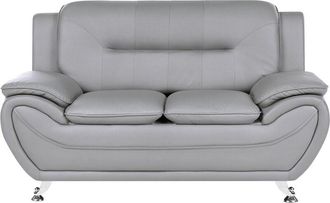 Beliani 2 Seater Sofa Grey Vegan Eco Leather Loveseat Arms Silver Metal Legs Easy Clean Modern Glam Style Living Room LEIRA
