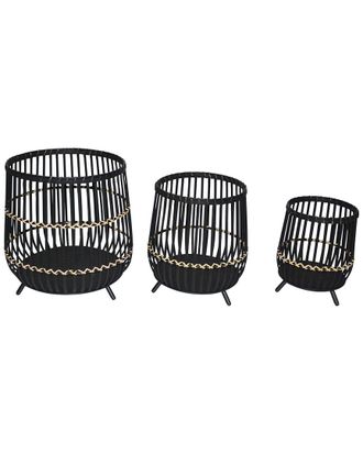 Sagebrook Home Set Of 2 Bamboo Footed Planters