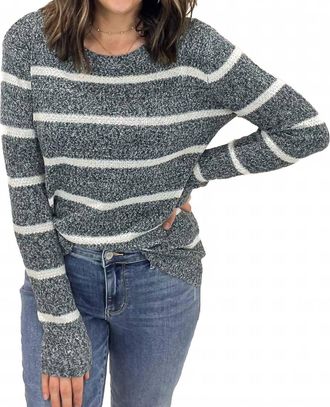 Staccato Knit Striped Sweater In Teal