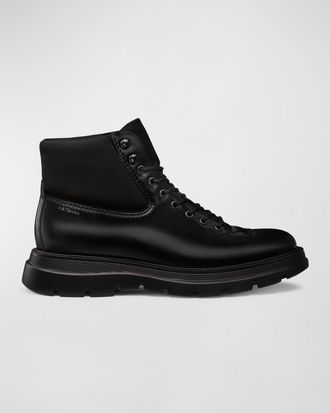Stuart Weitzman Mens Adam Leather and Neoprene Combat Boots