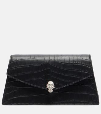 Alexander McQueen Skull Mini croc-effect leather clutch