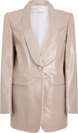 Philosophy di Lorenzo Serafini Leren Blazer - Dames - Blazers - Beige - XS - Leer - Jassen