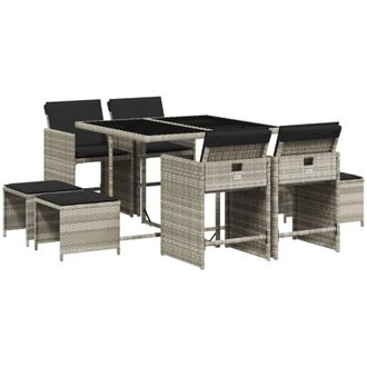 vidaXL Vidaxl - Set Pranzo da Giardino 9pz con Cuscini Grigio Chiaro Polyrattan