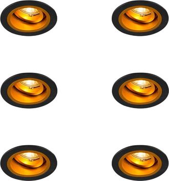 QAZQA Set of 6 Recessed Spotlights Round Black with Gold Rotatable and Tiltable - Chuck