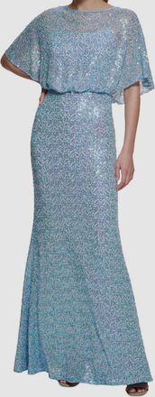 Vince Camuto Boat-Neck Blouson Sequin Gown In Blue