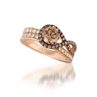 Le Vian Ladies Chocolate Solitaire Rings set in 14K Strawberry Gold