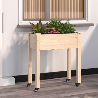 vidaXL Vidaxl - Jardinera Con Forro Y Ruedas Madera Maciza De Abeto 71x37x80 Cm