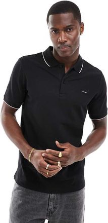 Calvin Klein stretch pique tipped polo in black