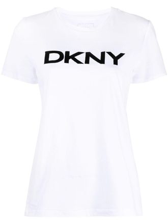 DKNY logo-print cotton T-shirt - women - Cotton - L - White