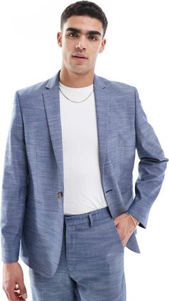 Asos Giacca da abito slim effetto lino blu