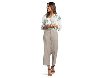 NYDJ Wide Leg Cropped Cargo Womens Casual Pants Saddlewood : 10, Viscose/Linen/Elastane