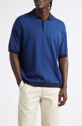 John Smedley Grenock Merino Wool Polo in Midnight/maz Blu at Nordstrom, Size Xx-Large