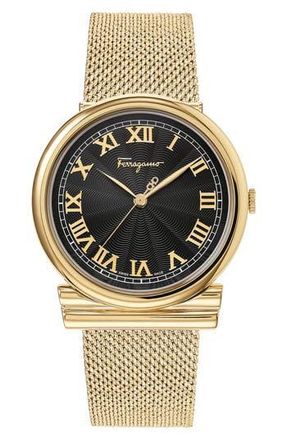 Ferragamo Salvatore Ferragamo Womens 3-Hand Dial Mesh Strap Watch, 34mm in Gold at Nordstrom Rack