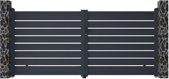 Vente-Unique Cancello a battente traforato L350 x H158 cm in Alluminio Antracite - PRIMO