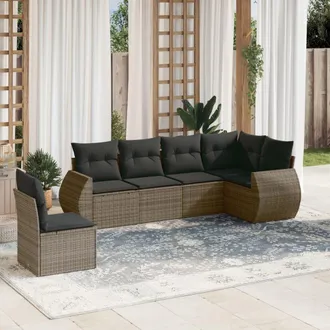 vidaXL Vidaxl - Set De Muebles De Jard&iacute;n 6 Pzas Y Cojines Rat&aacute;n Sint&eacute;tico Gris