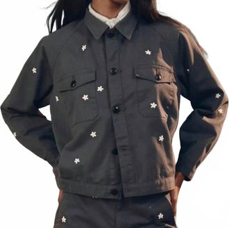 The Great. Garage Jacket With Daisy Embroidery In Navy