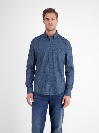 Lerros Langarmhemd LERROS, Herren, Gr. XL, N-Gr, storm blau, Web, Obermaterial: 97% Baumwolle, 3% Elasthan, gepunktet, regular fit normal, Manschette, Hemden