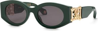 Roberto Cavalli Sunglasses Oval Full Rim, Shiny Green Frame And Grey Lens Src0640D80