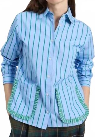 Vilagallo Striped Shirt With Ruffle Pockets In Blue / Green