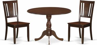 East West Furniture DMDU3-MAH-W 3 Piece Wood Dining Table Set Contains 1 Drop Leaves Wooden Table and 2 Mahogany Wooden Chairs with Panel Back - Mahogany Finish