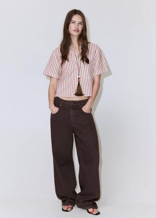 Mango Camicia cotone lino righe granato - Donna - XXS - MANGO