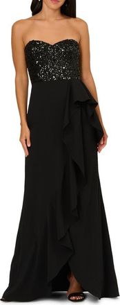 Adrianna Papell Beaded Bodice Strapless Mermaid Gown in Black at Nordstrom, Size 10