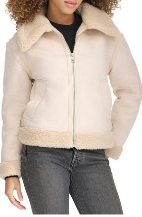 Levi's Faux Leather & Faux Shearling Bomber Jacket in Almond Milk at Nordstrom, Size X-Small