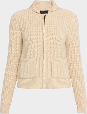 Nili Lotan Wool Ribbed Zip Cardigan
